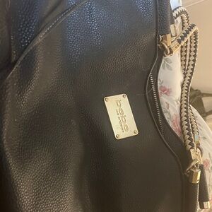 Bebe Black Shoulder Bag with Gold Accents